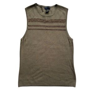 Grace Dane Lewis Women's Sleeveless Striped Tank Top Olive Green Size M Stretch